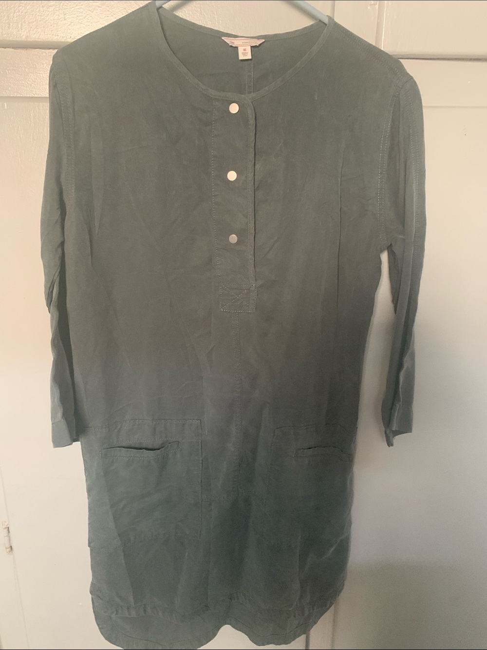 GAP Sage Green Long-Sleeve Button Front Tunic Dress